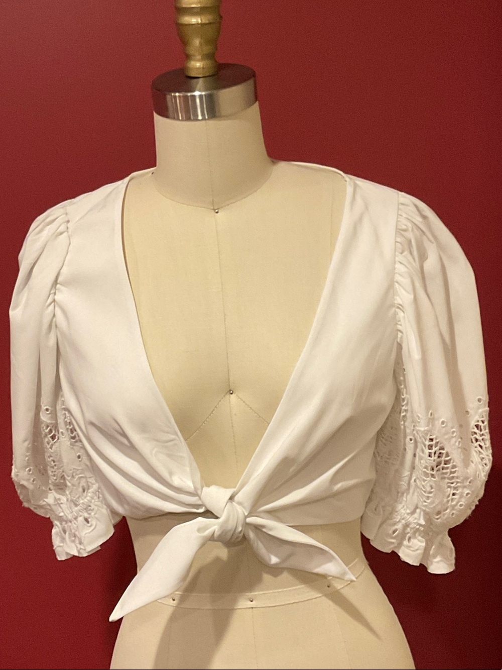 Zara White Tie-Front Puff Sleeve Crop Top